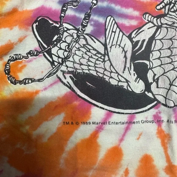 Vintage 1989 Marvel Spider-Man Mens Size S Single Stitch Tie-Dye Spiral T-Shirt - Picture 3 of 6